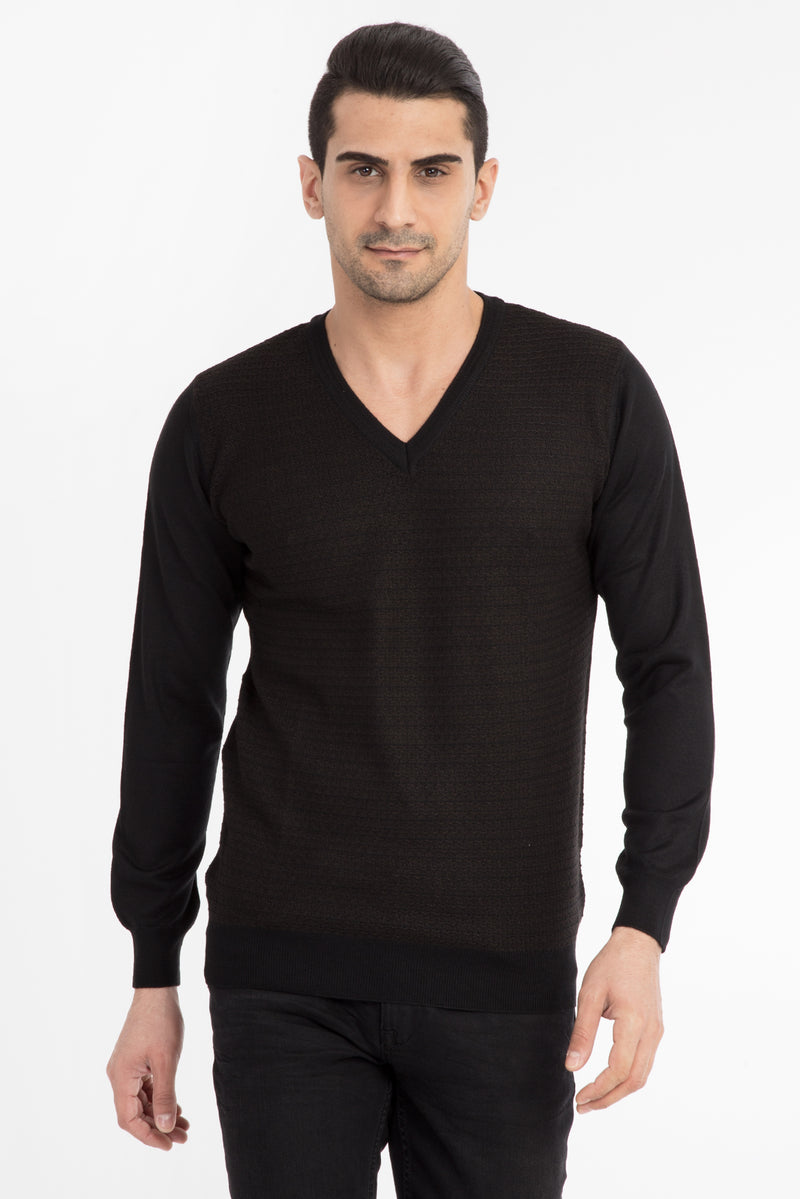 Kahve V Yaka Regular Fit Yünlü Triko Kazak