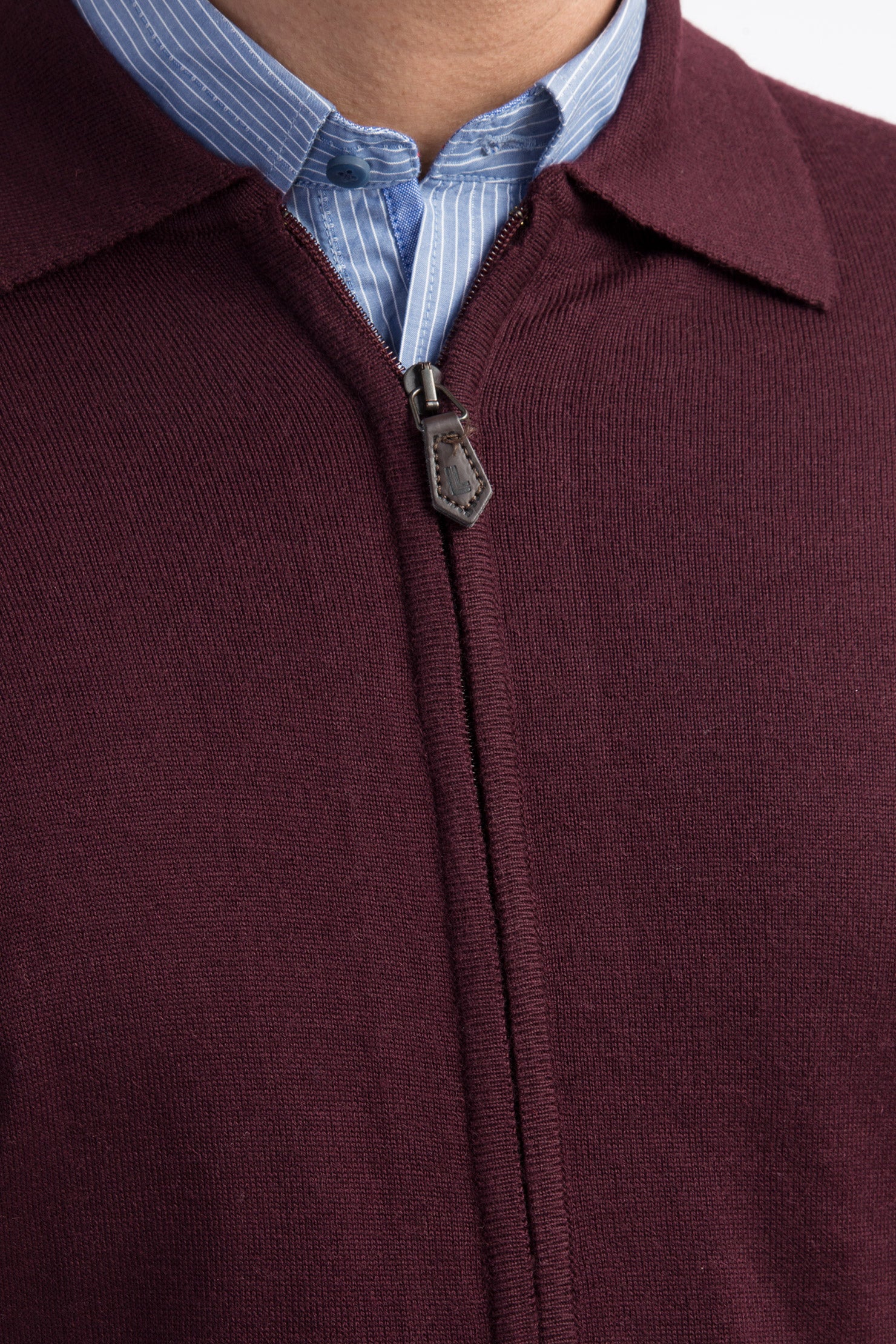 Bordo Polo Yaka Yünlü Fermuarlı Hırka