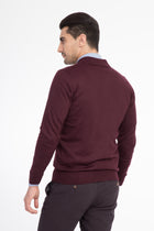 Bordo Polo Yaka Yünlü Fermuarlı Hırka
