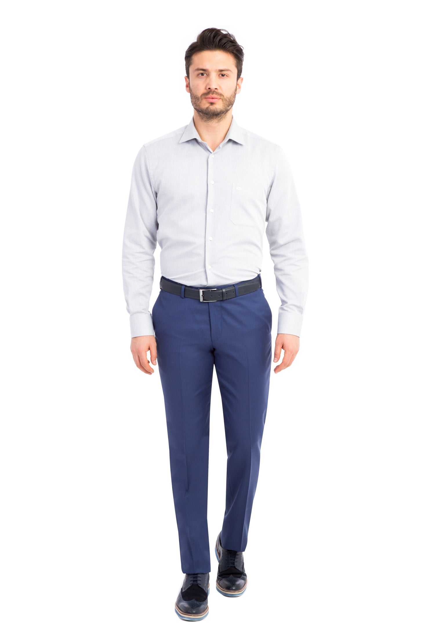 Mavi Kuşgözü Klasik Kumaş Pantolon