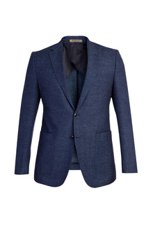 Lacivert ?talyan 7 Drop Slim Fit Dar Kesim Yünlü Desenli Ceket-Abdullah Ki??l?