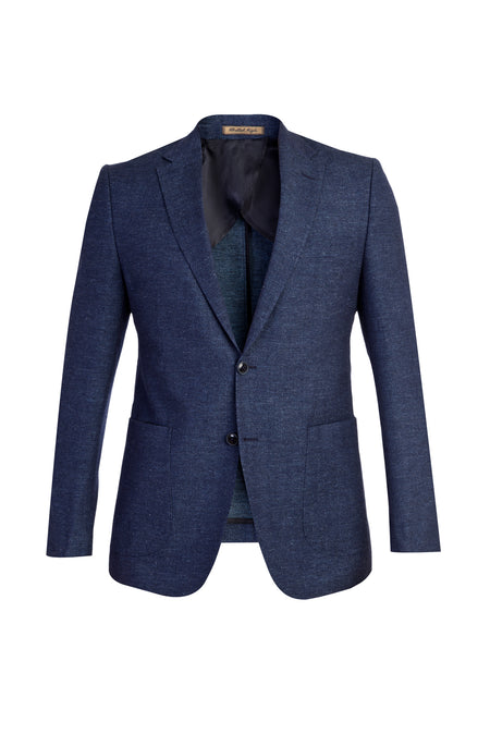 Lacivert ?talyan 7 Drop Slim Fit Dar Kesim Yünlü Desenli Ceket-Abdullah Ki??l?