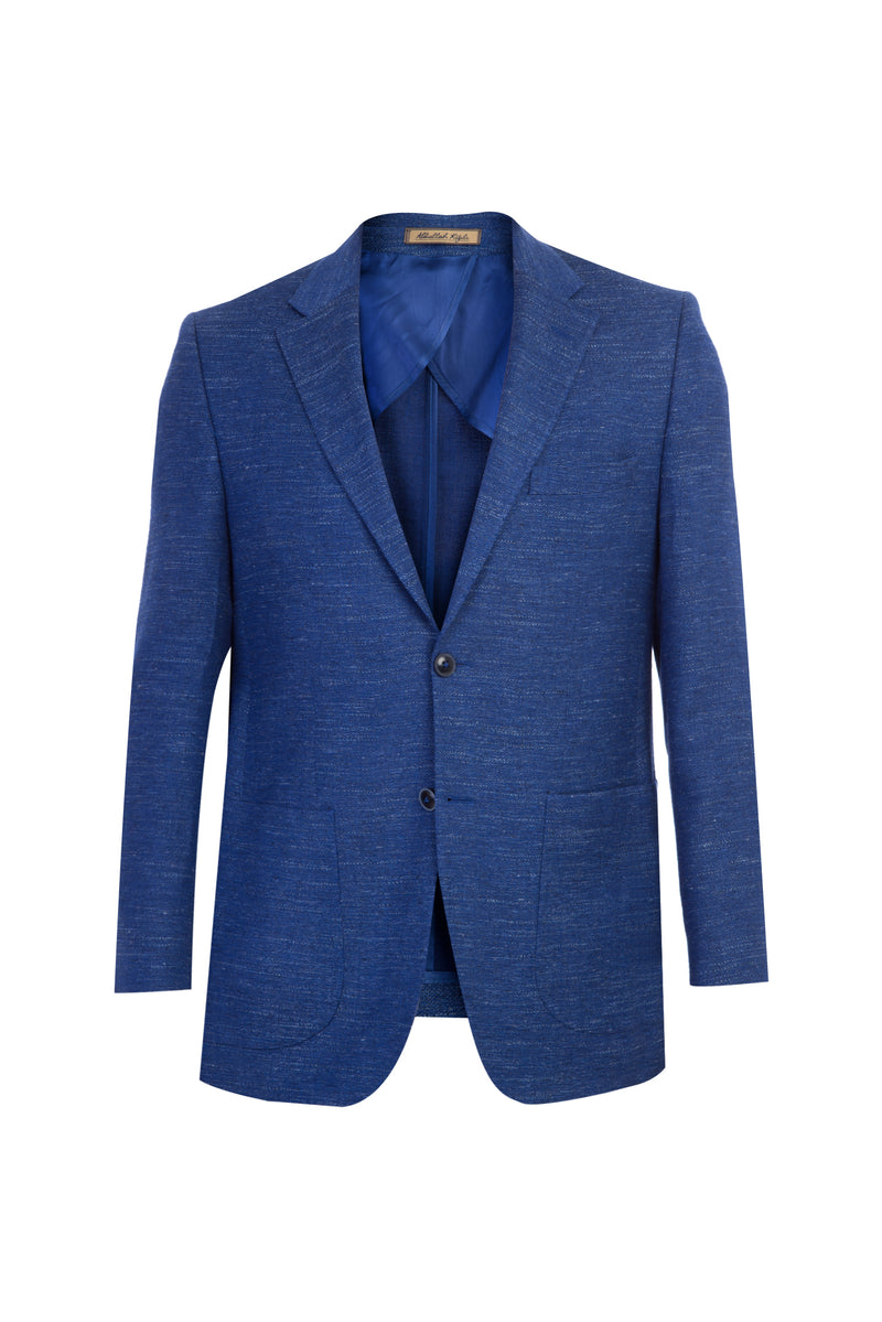 Koyu Mavi İtalyan Yünlü Desenli Ceket