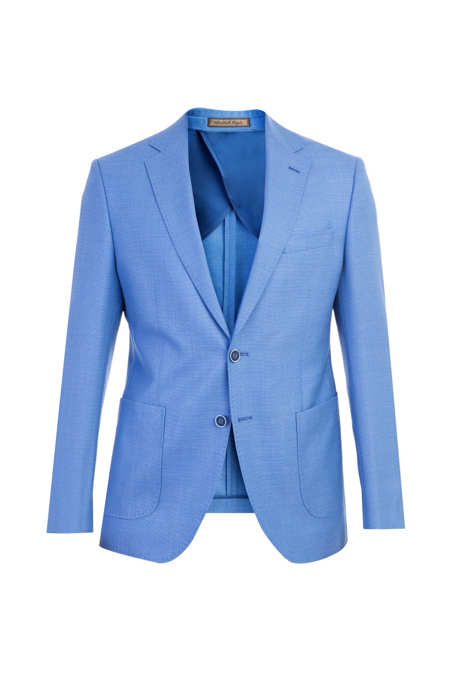 Açık Mavi Slim Fit Dar Kesim İtalyan Desenli Yün Ceket