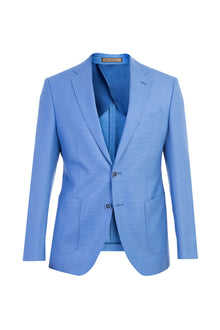 Açık Mavi Slim Fit Dar Kesim İtalyan Desenli Yün Ceket