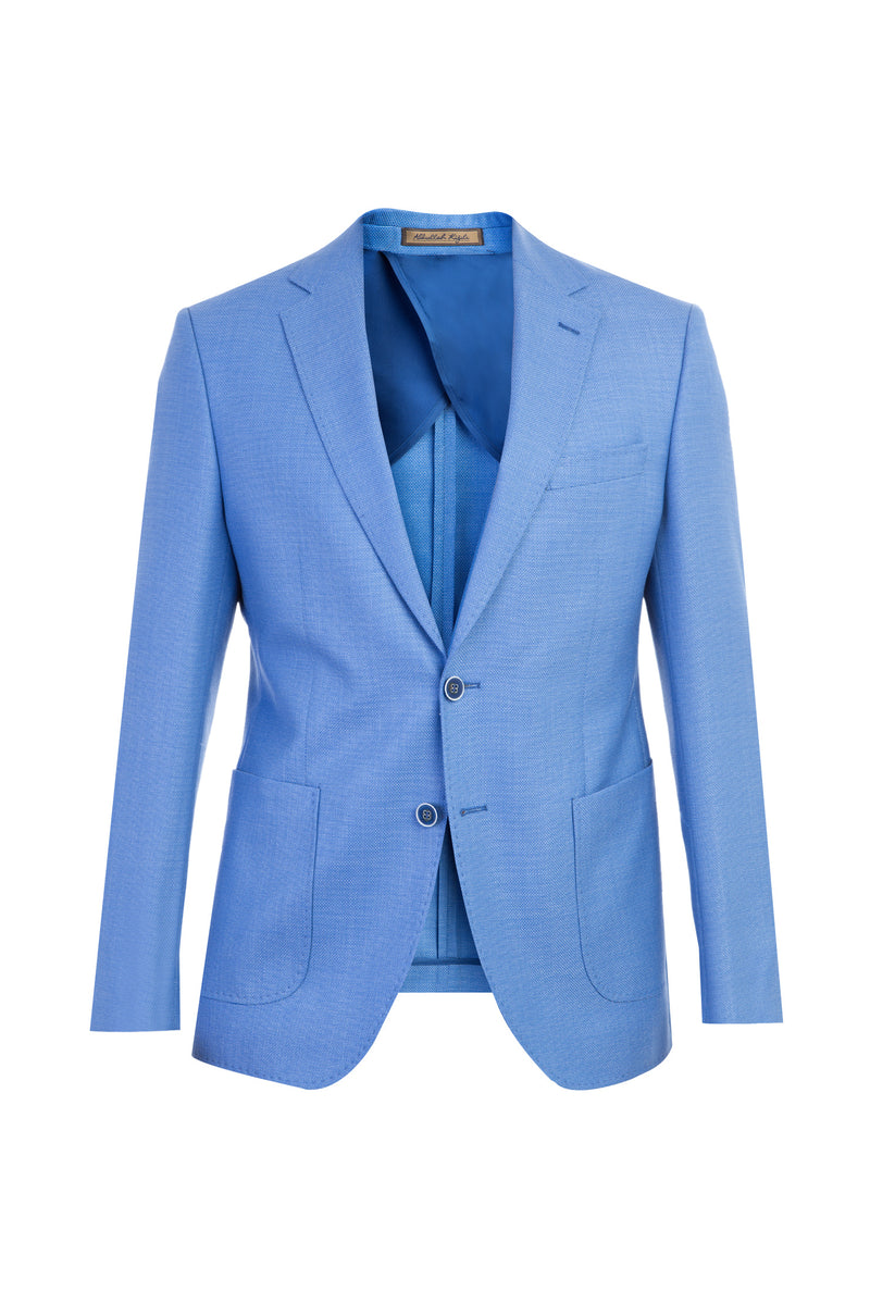 Açık Mavi Slim Fit Dar Kesim İtalyan Desenli Yün Ceket
