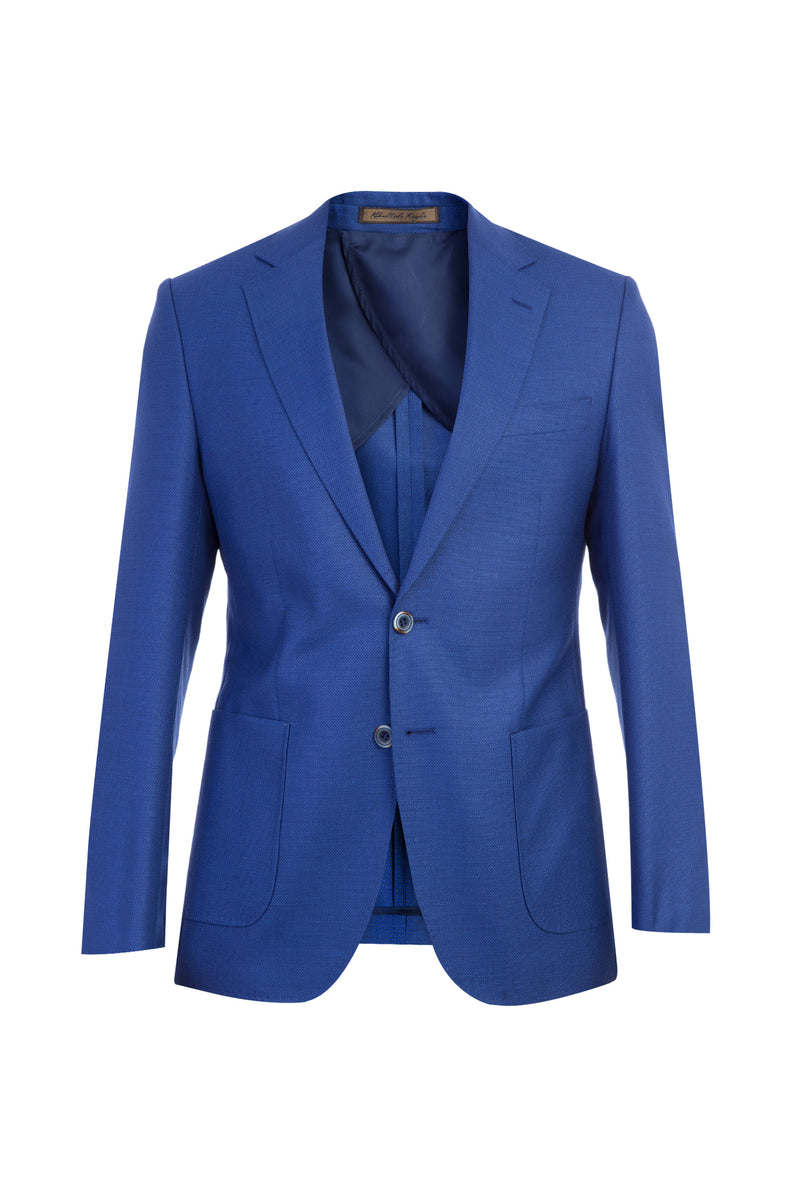 Koyu Mavi Slim Fit Dar Kesim İtalyan Desenli Yün Ceket