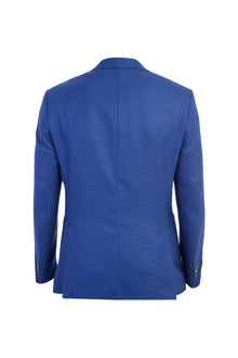 Koyu Mavi Slim Fit Dar Kesim İtalyan Desenli Yün Ceket