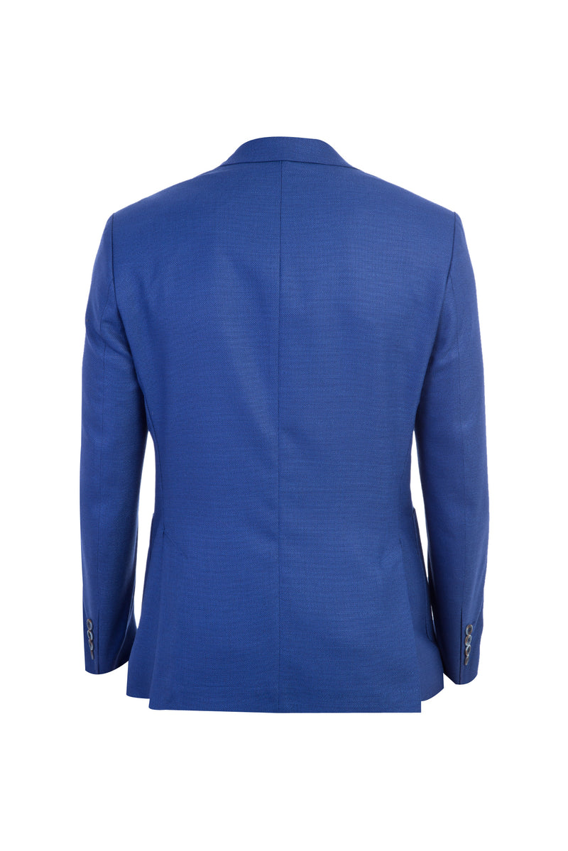 Koyu Mavi Slim Fit Dar Kesim İtalyan Desenli Yün Ceket