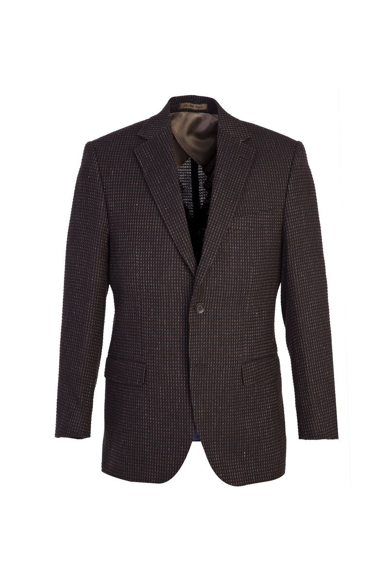 Koyu Kahve İtalyan Yünlü Desenli Klasik Ceket