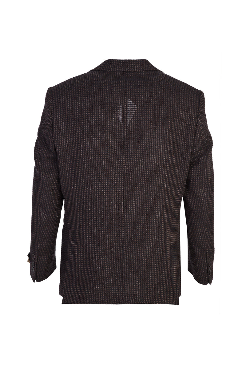 Koyu Kahve İtalyan Yünlü Desenli Klasik Ceket