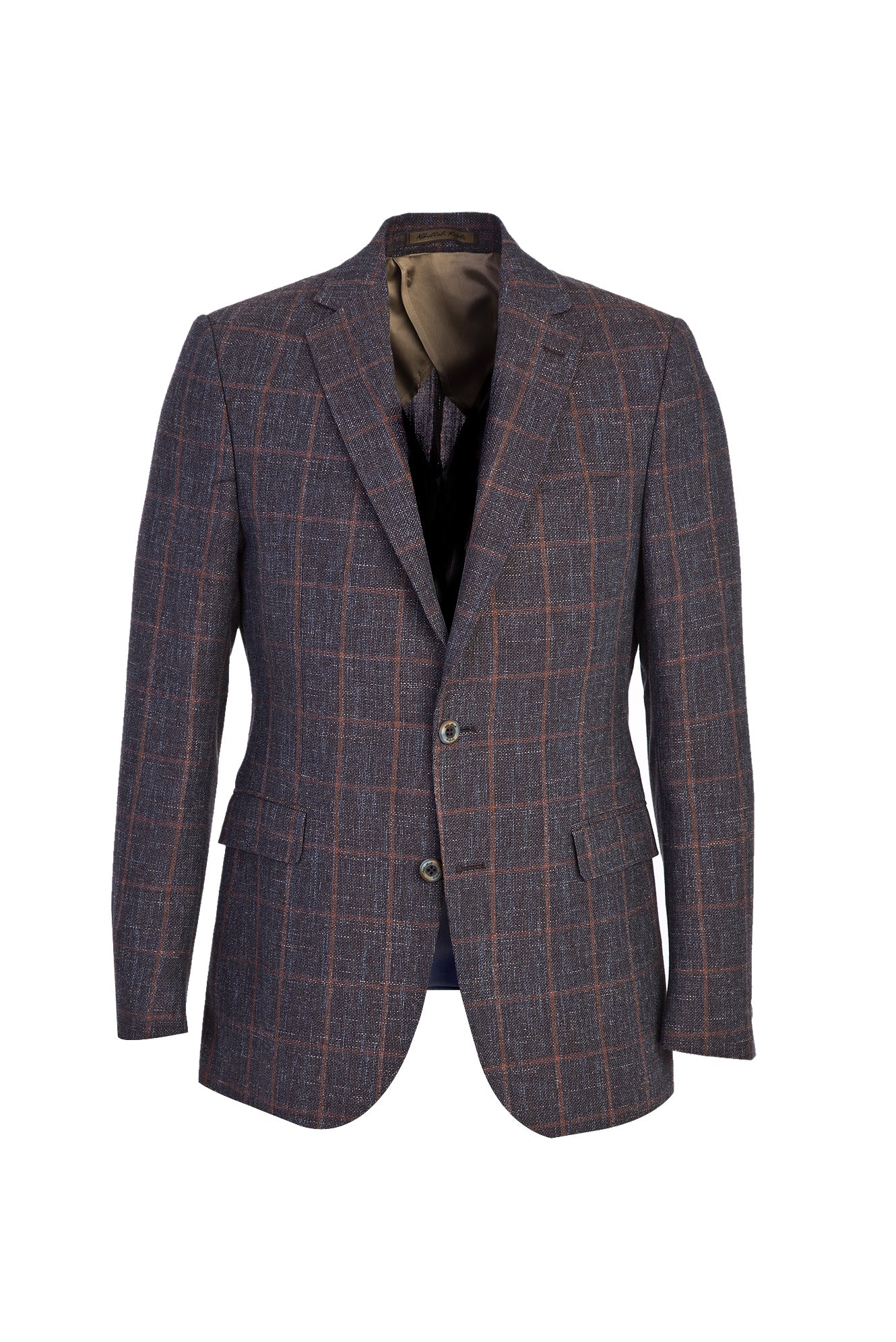 Koyu Kahve Slim Fit Dar Kesim İtalyan Yünlü Kareli Ceket