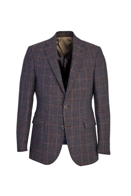 Koyu Kahve Slim Fit Dar Kesim İtalyan Yünlü Kareli Ceket