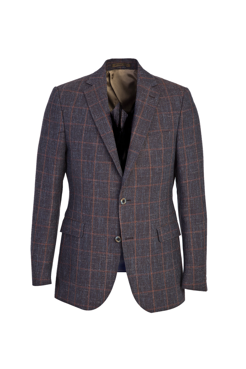 Koyu Kahve Slim Fit Dar Kesim İtalyan Yünlü Kareli Ceket