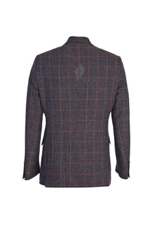 Koyu Kahve Slim Fit Dar Kesim İtalyan Yünlü Kareli Ceket