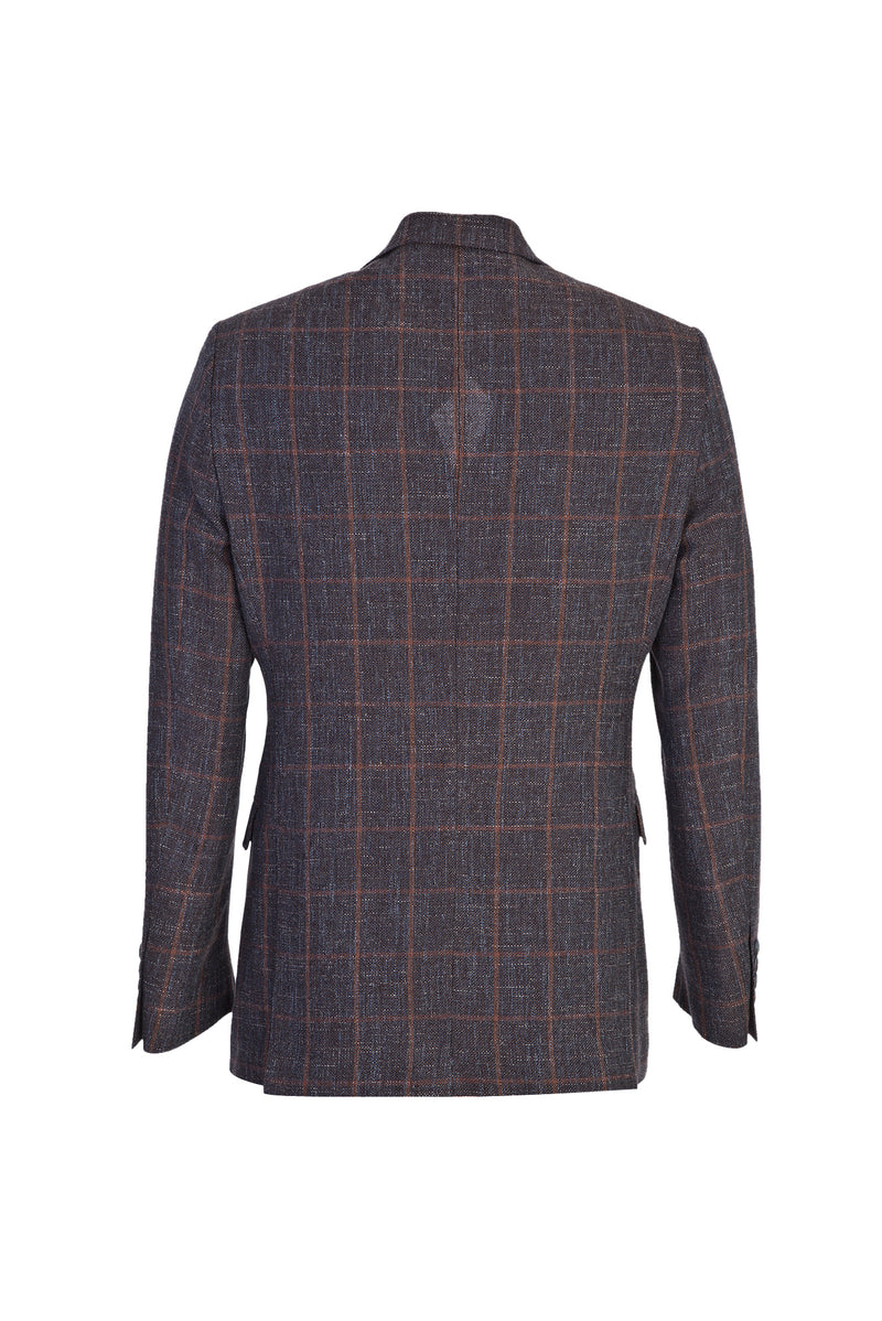 Koyu Kahve Slim Fit Dar Kesim İtalyan Yünlü Kareli Ceket