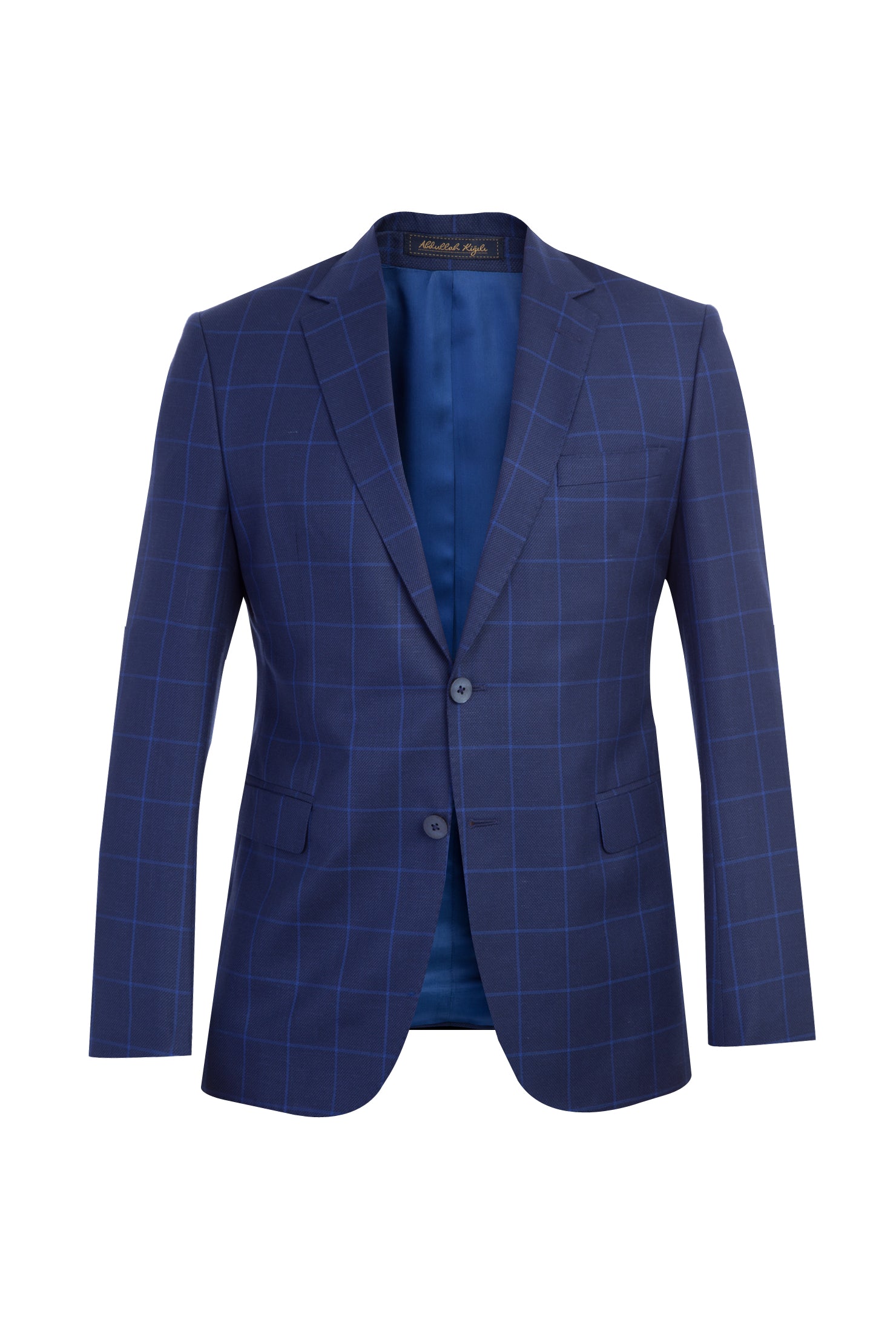 Lacivert 7 Drop Slim Fit Dar Kesim ?talyan Yünlü Kareli Ceket-Abdullah Ki??l?