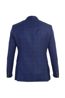 Lacivert 7 Drop Slim Fit Dar Kesim ?talyan Yünlü Kareli Ceket-Abdullah Ki??l?