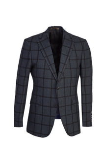 Antrasit İtalyan Yünlü Kareli Klasik Keten Ceket