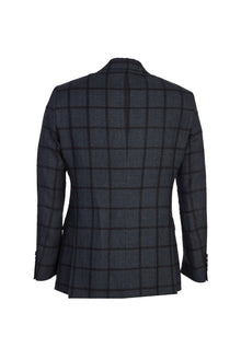 Antrasit İtalyan Yünlü Kareli Klasik Keten Ceket