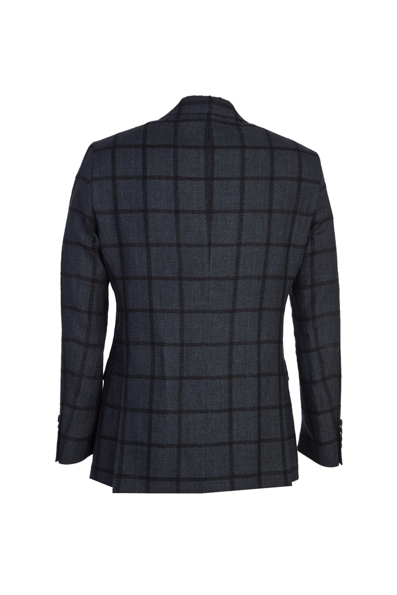 Antrasit İtalyan Yünlü Kareli Klasik Keten Ceket