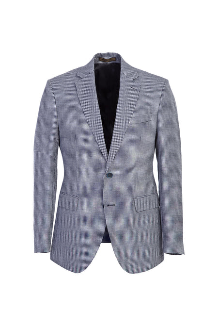 Lacivert ?talyan 7 Drop Slim Fit Dar Kesim Desenli Keten ?pek Kar???ml? Ceket-Abdullah Ki??l?