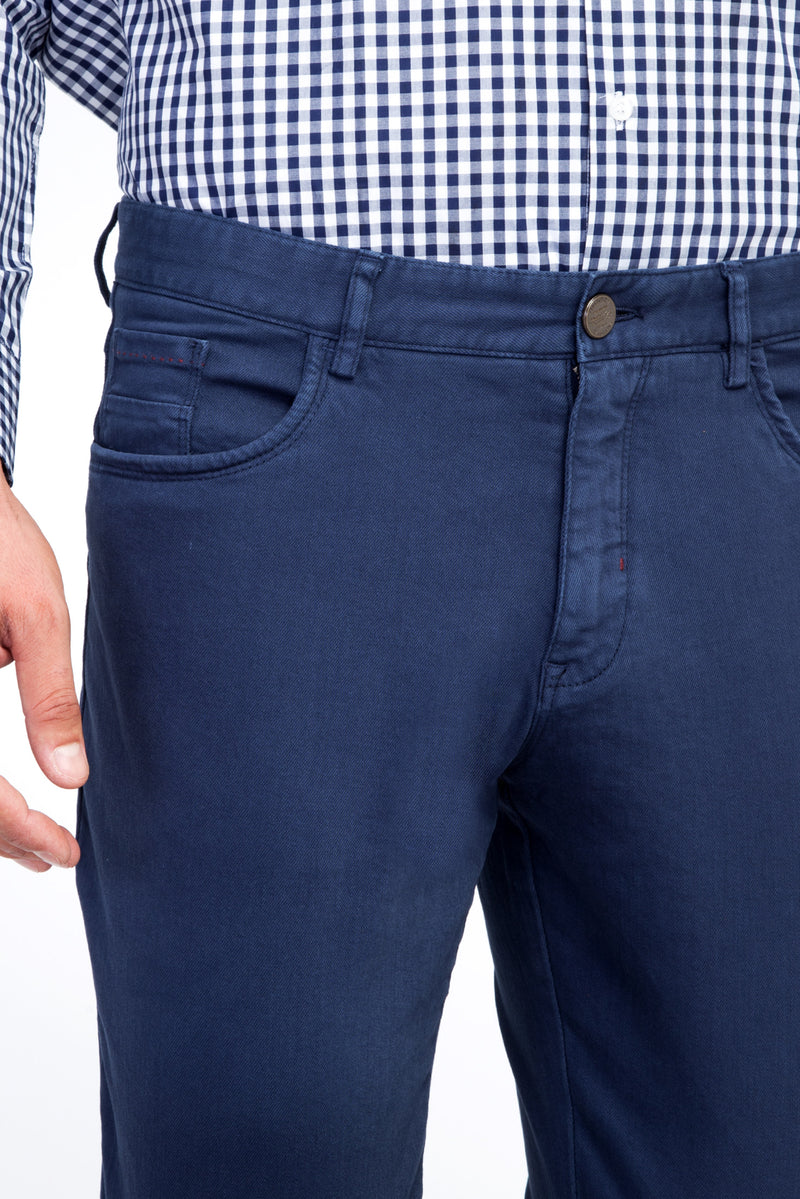 Koyu Mavi Likralı Kanvas / Chino Pantolon