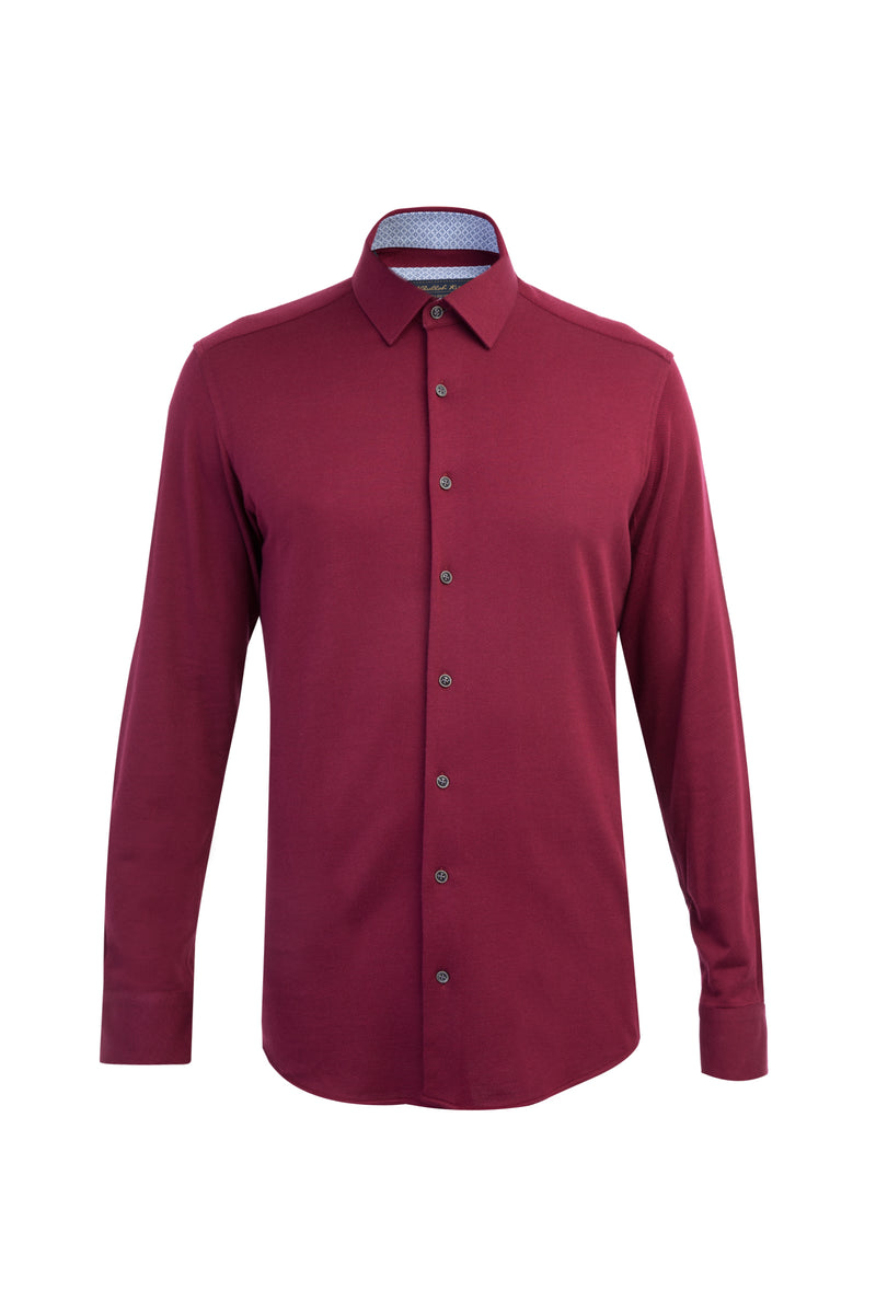 Bordo Uzun Kol Desenli Pamuk Gömlek