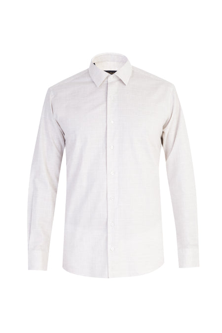 Bej Uzun Kol Ekose Pamuk Gömlek