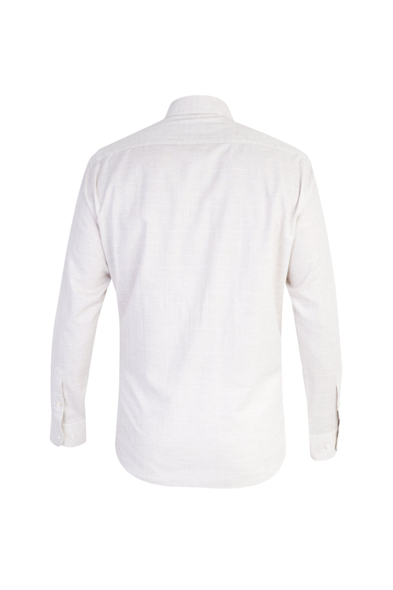 Bej Uzun Kol Ekose Pamuk Gömlek