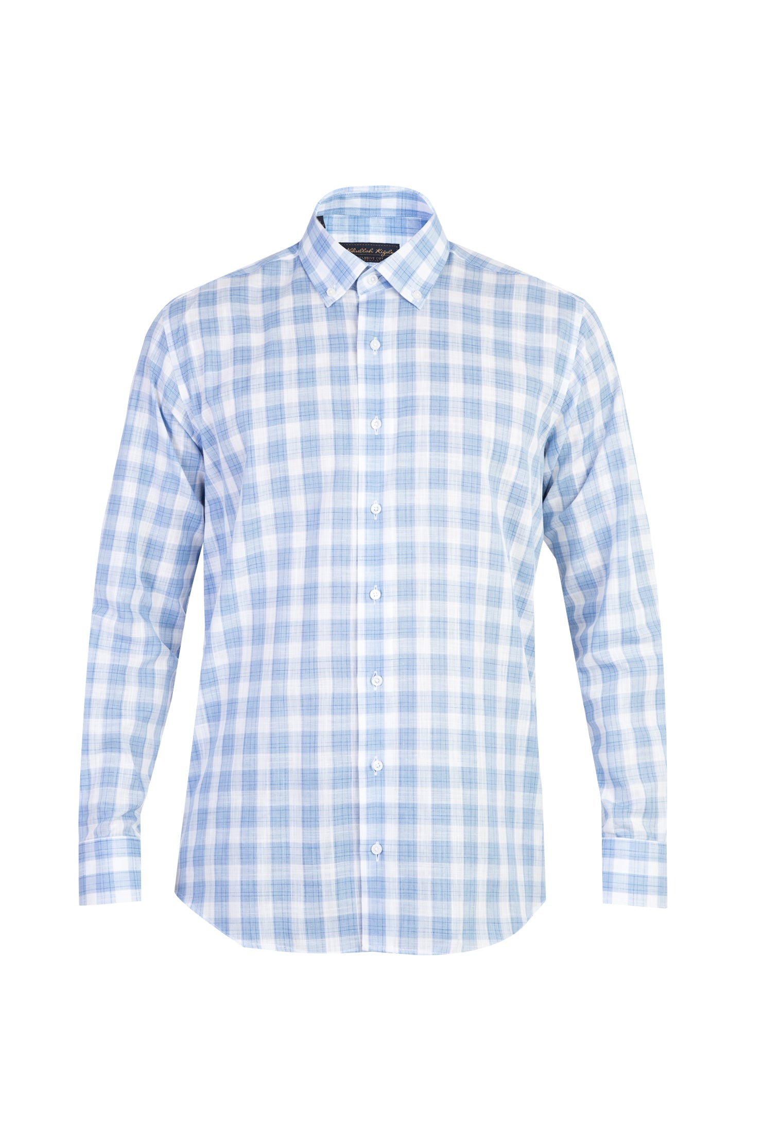 Açık Mavi Uzun Kol Ekose Pamuk Gömlek