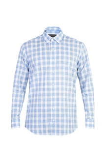 Açık Mavi Uzun Kol Ekose Pamuk Gömlek