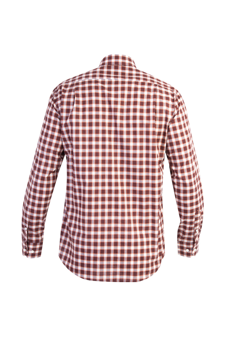 Bordo Uzun Kol Ekose Spor Pamuk Gömlek