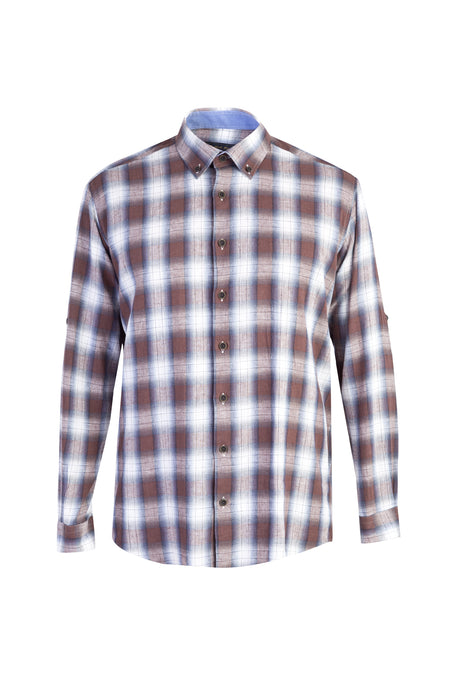 Kahve Uzun Kol Ekose Pamuk Gömlek