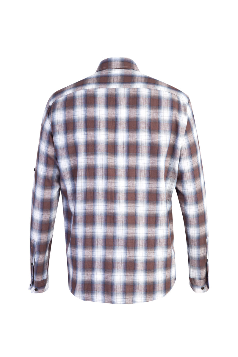 Kahve Uzun Kol Ekose Pamuk Gömlek