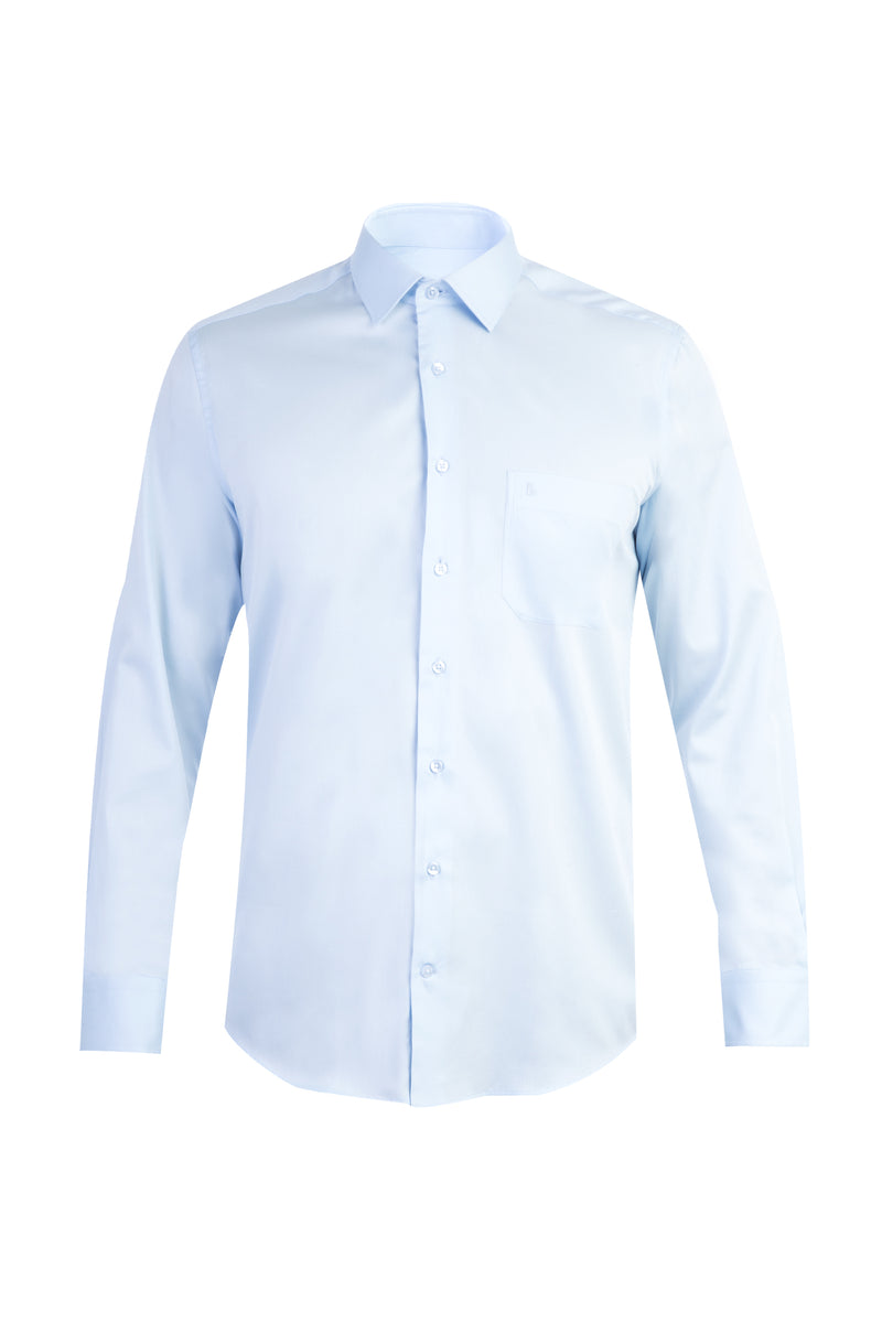 Açık Mavi Ak Pamuk Saten Klasik Göm