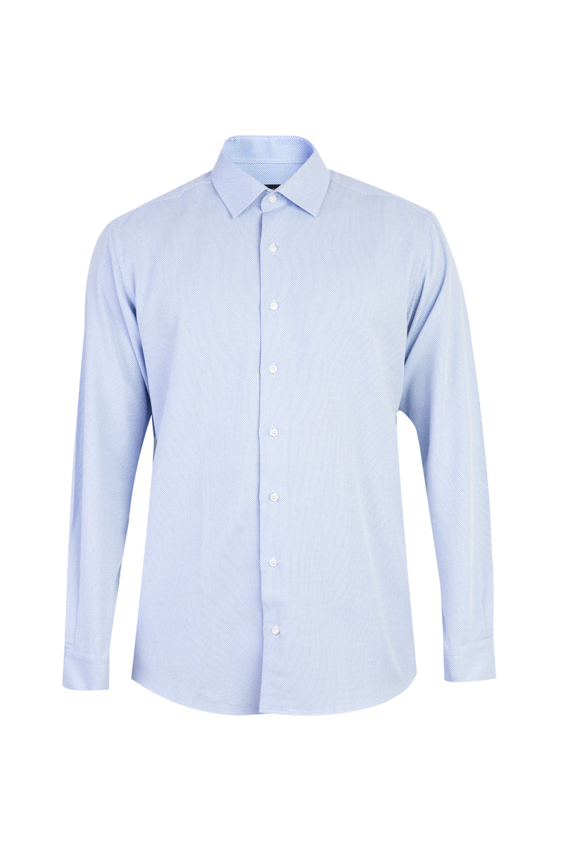 Açık Mavi Uzun Kol Desenli Pamuk Gömlek