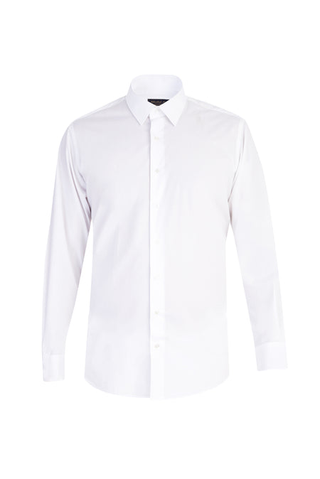 Beyaz Uzun Kol Desenli Klasik Pamuk Gömlek