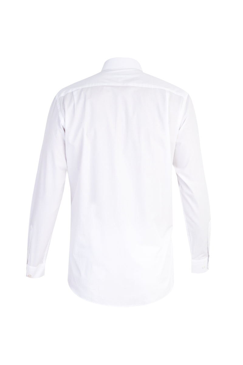 Beyaz Uzun Kol Desenli Klasik Pamuk Gömlek