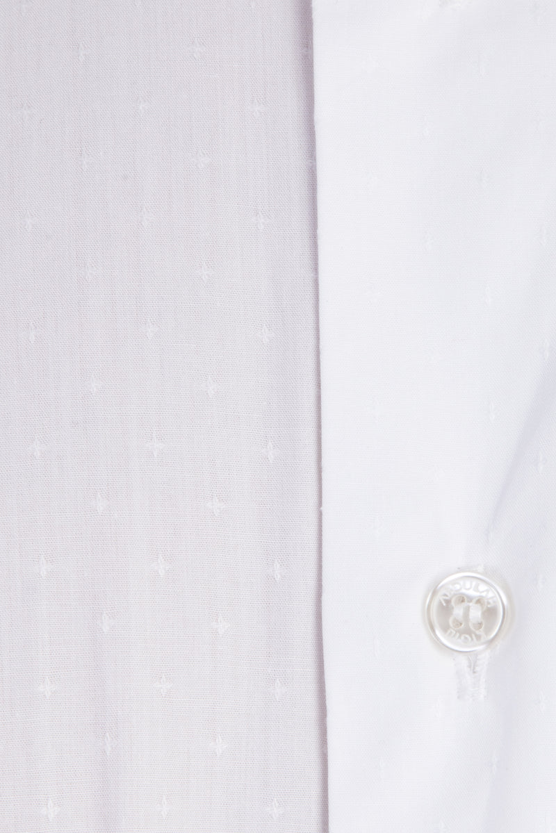 Beyaz Uzun Kol Desenli Klasik Pamuk Gömlek