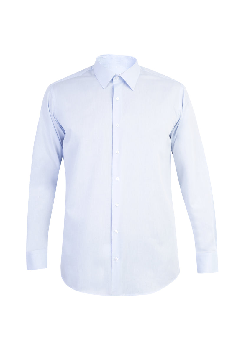 Açık Mavi Uzun Kol Desenli Klasik Pamuk Gömlek