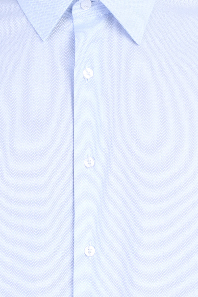 Açık Mavi Uzun Kol Desenli Klasik Pamuk Gömlek