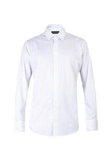 Beyaz Uzun Kol Regular Fit Çizgili Pamuk Gömlek