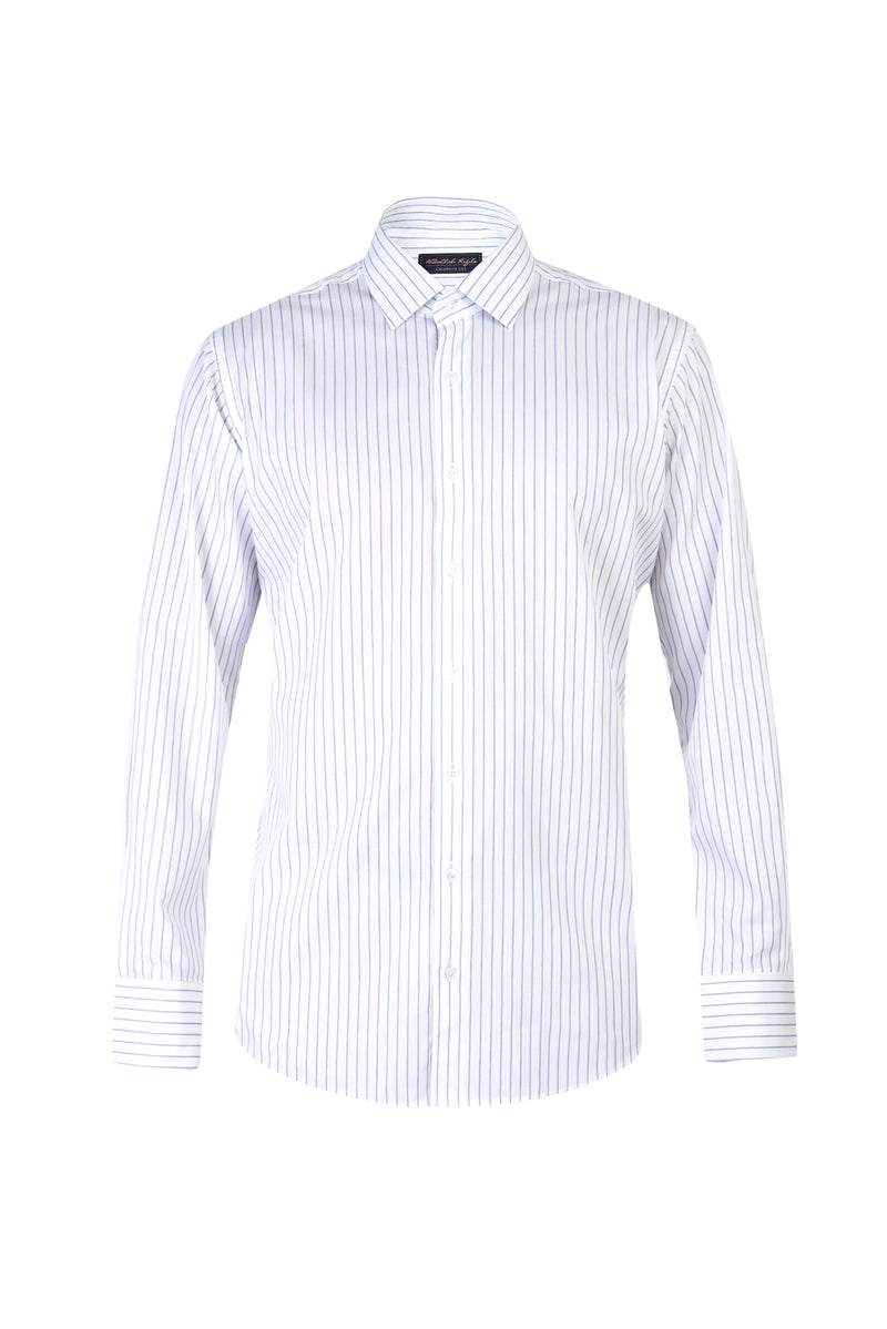 Beyaz Uzun Kol Regular Fit Çizgili Pamuk Gömlek