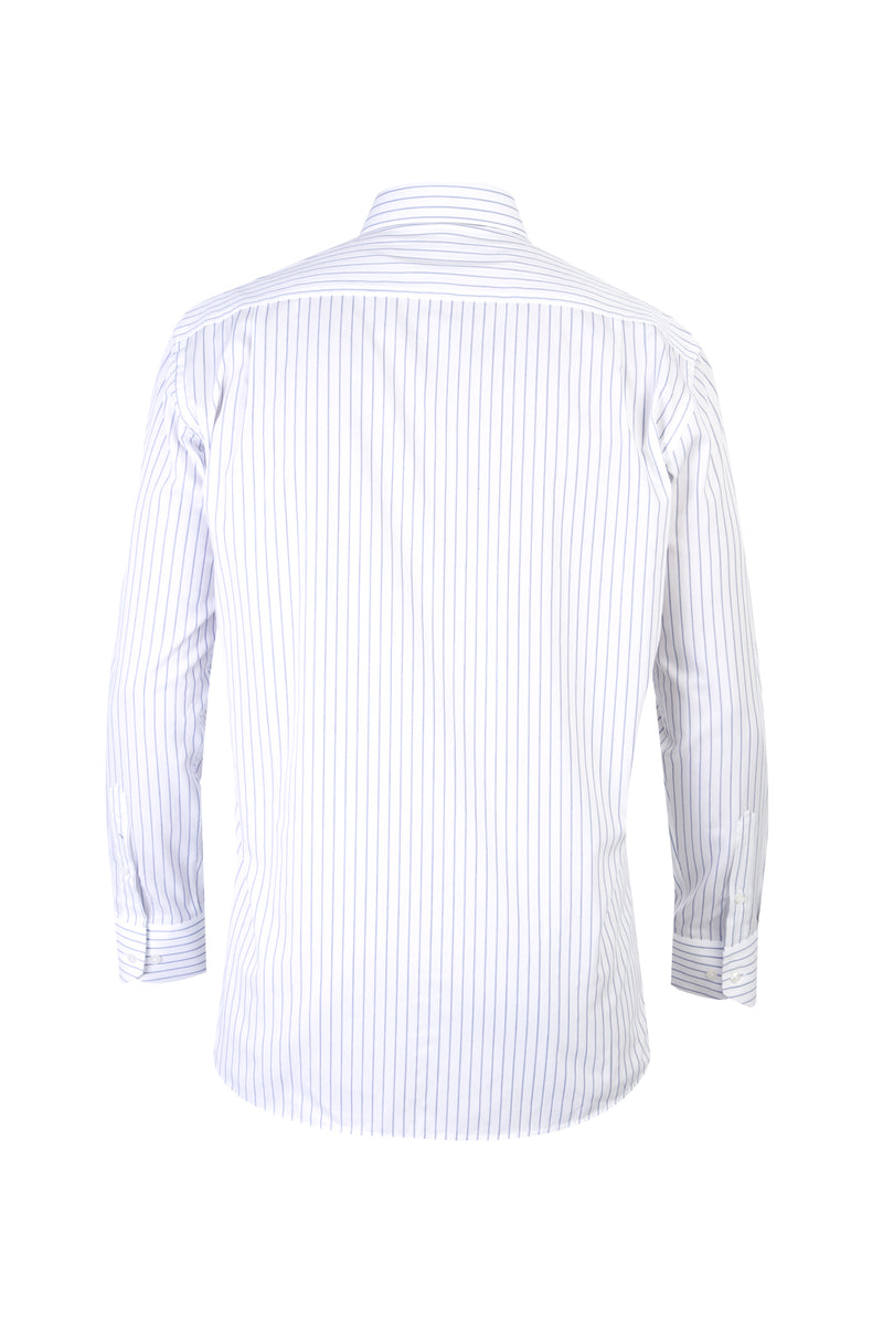 Beyaz Uzun Kol Regular Fit Çizgili Pamuk Gömlek