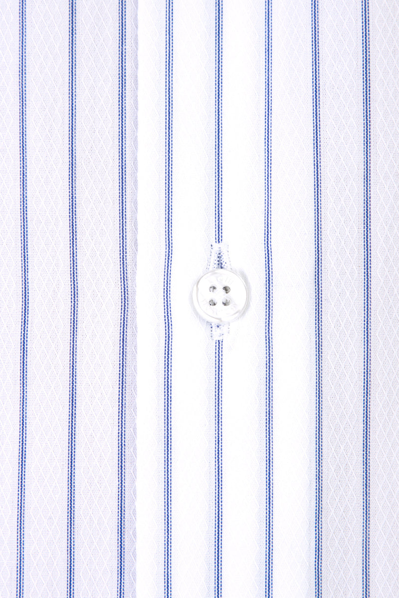 Beyaz Uzun Kol Regular Fit Çizgili Pamuk Gömlek