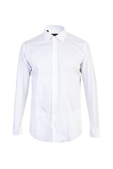 Beyaz Uzun Kol Regular Fit Çizgili Pamuk Gömlek