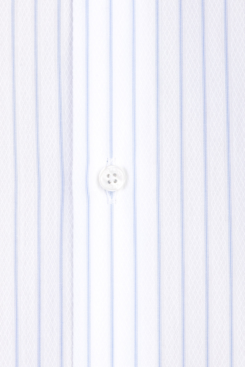Beyaz Uzun Kol Regular Fit Çizgili Pamuk Gömlek