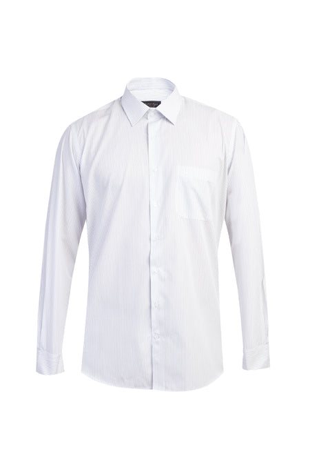 Beyaz Uzun Kol Regular Fit Çizgili Pamuk Gömlek