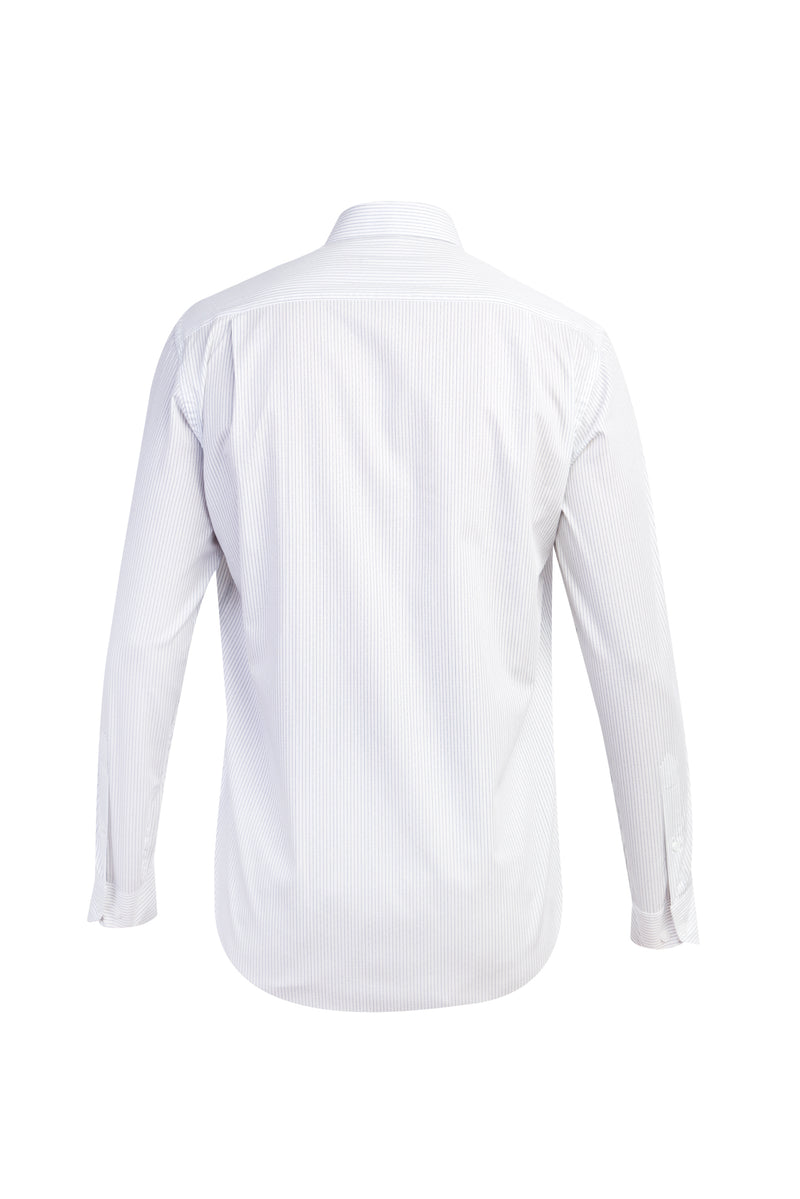 Beyaz Uzun Kol Regular Fit Çizgili Pamuk Gömlek